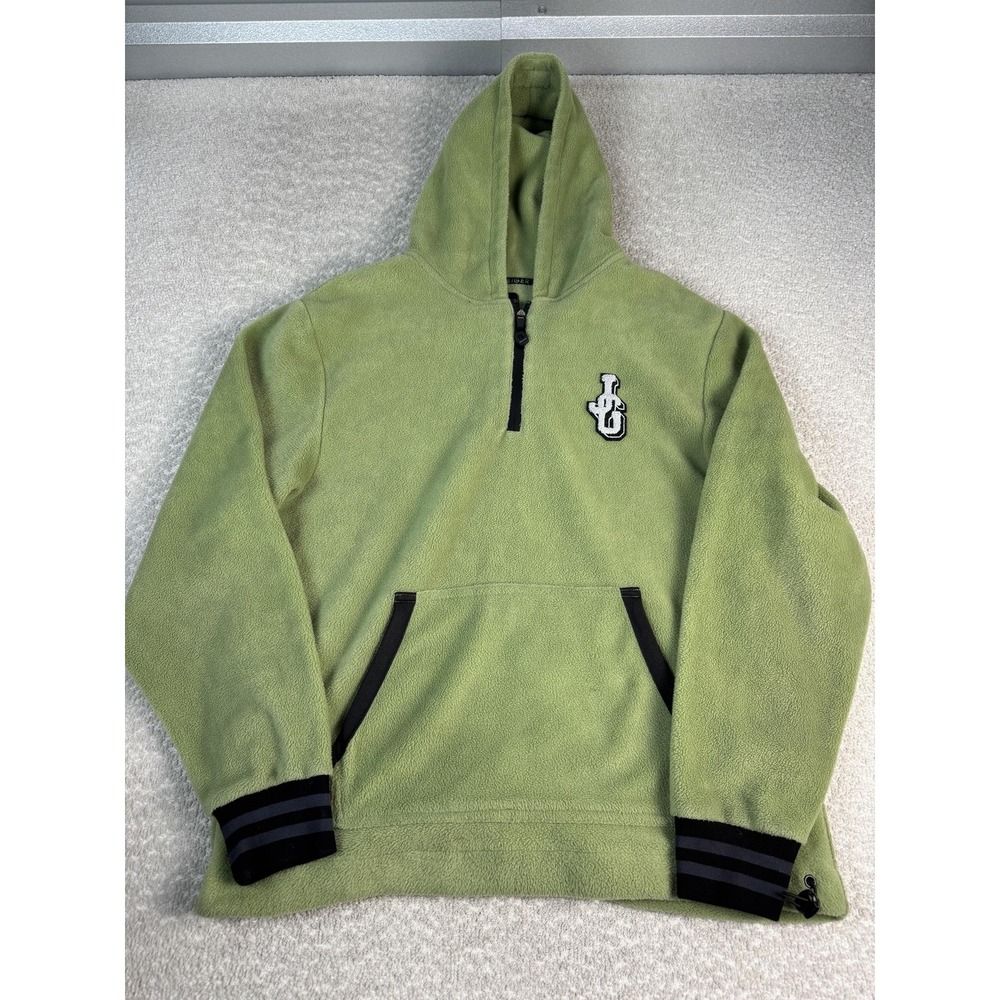 John Geiger Hoodie Mens Medium Green Fleece 1/4 Zip Kangaroo‎ Pocket JG Logo
